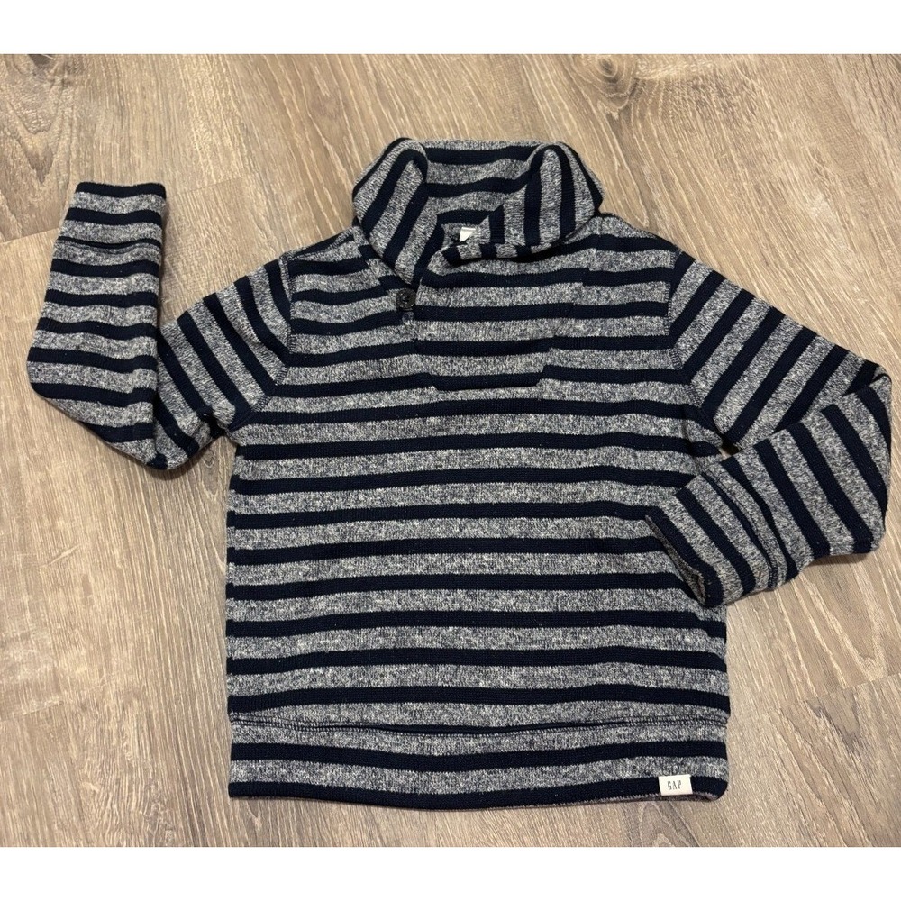 Gap Kids Boys Navy Gray Striped Shawl Neck Pullover Sweater Size 5 Years Toddler